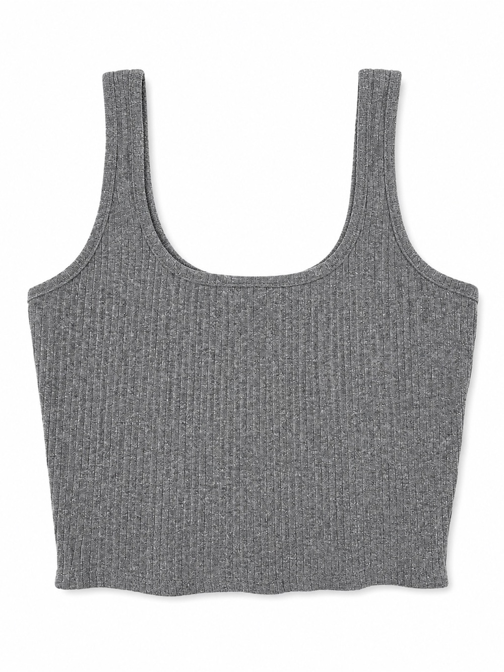 Square Neck Ribbed Crop Tank Top - Gray - Picture 1 of 5